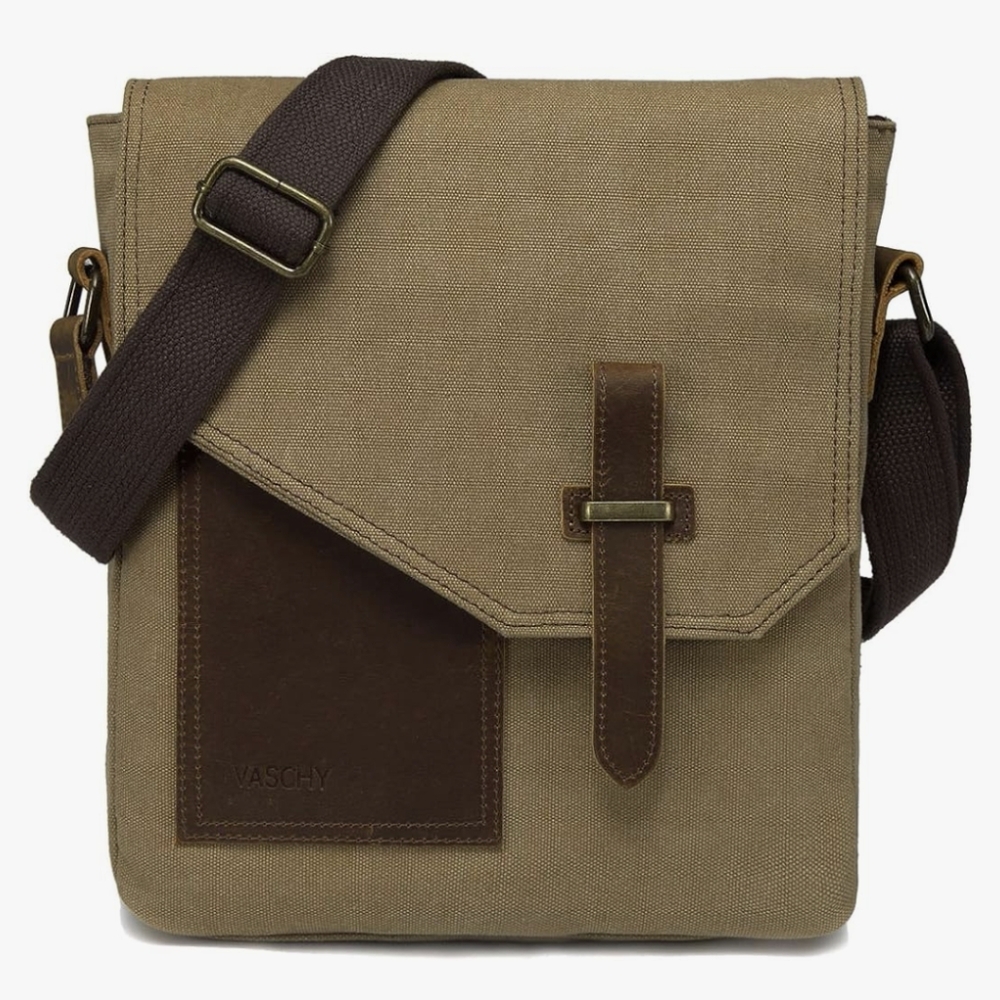 Messenger Bag,VASCHY Vintage Shoulder Bag Small Canvas Leather Lightweight Cross